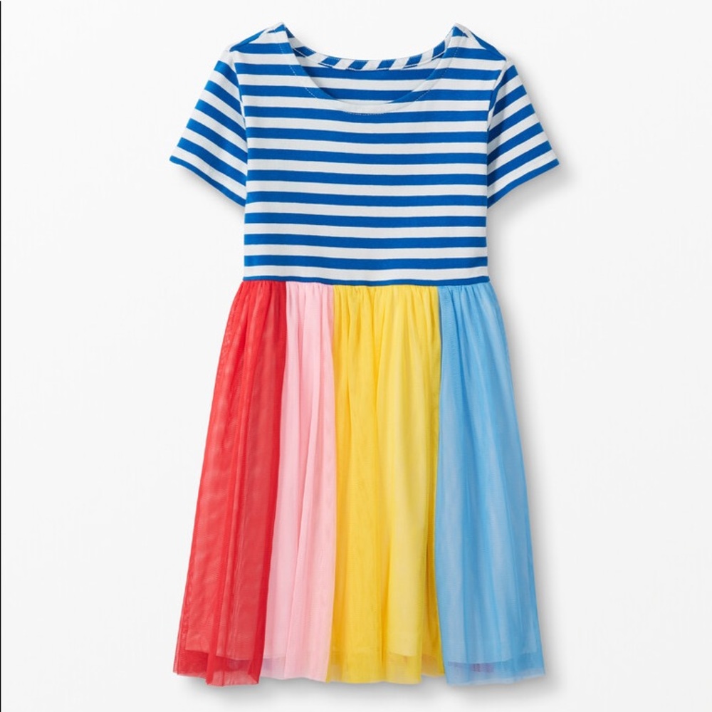 Hanna Andersson Rainbow Stripe dress in soft tulle. EUC